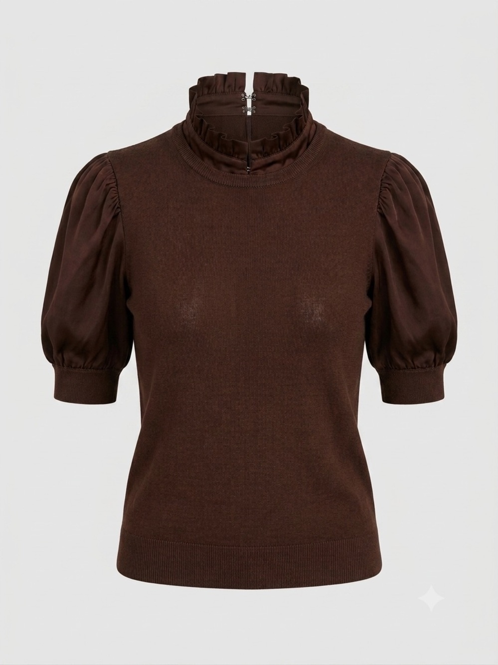 NWT Alice + Olivia Chase Puff Sleeve Wool Sweater Dark Chocolate Brown Small S